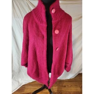 Vintage I.B Diffusion Wool Mohair Blend Hot‎ Pink Dolmans Cardigan Size M Read